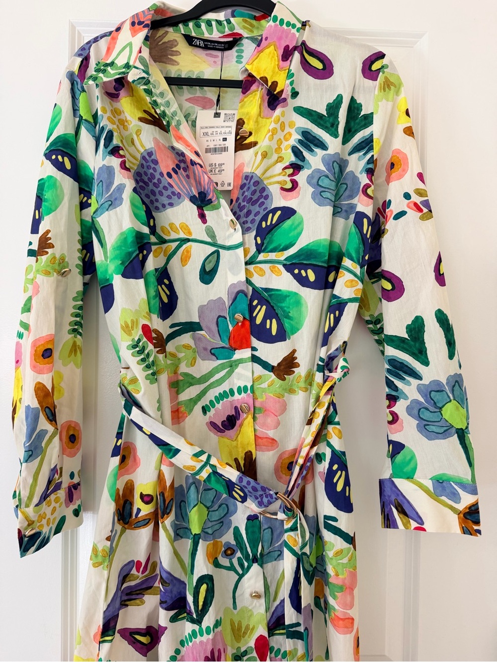 Zara White Multicolor Floral Long Sleeve Shirt Dress